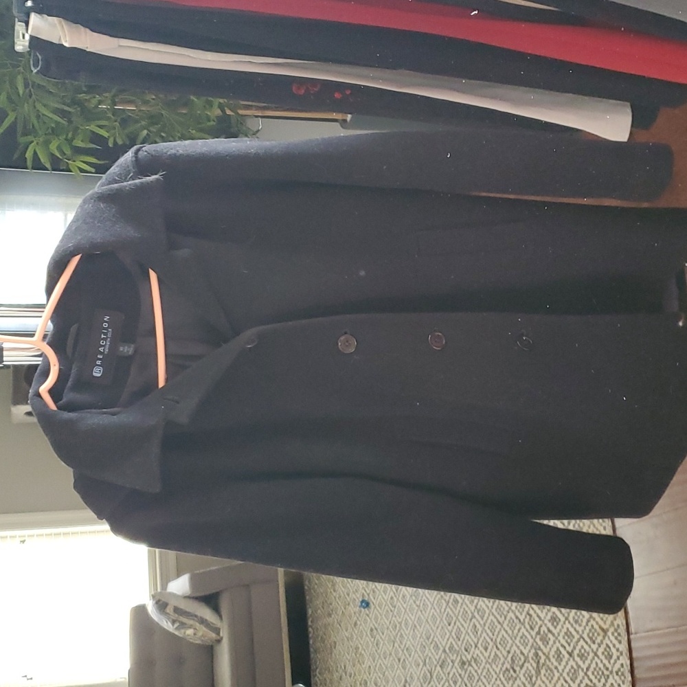 REACTION Kenneth Cole Black Wool Women's Pea Coat with removable hood Size 10